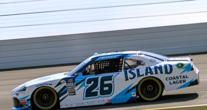 LONG POND, PENNSYLVANIA - JULY 21: Kaz Grala, driver of the #26 Island Coastal Lager Toyota, drives during practice for the NASCAR Xfinity Series Pocono 225 at Pocono Raceway on July 21, 2023 in Long Pond, Pennsylvania. (Photo by Logan Riely/Getty Images) | Getty Images