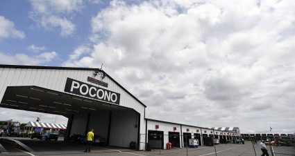 LONG POND, PENNSYLVANIA - JULY 21: A general view of the garage area during practice for the NASCAR Craftsman Truck Series CRC Brakleen 150 at Pocono Raceway on July 21, 2023 in Long Pond, Pennsylvania. (Photo by Logan Riely/Getty Images) | Getty Images