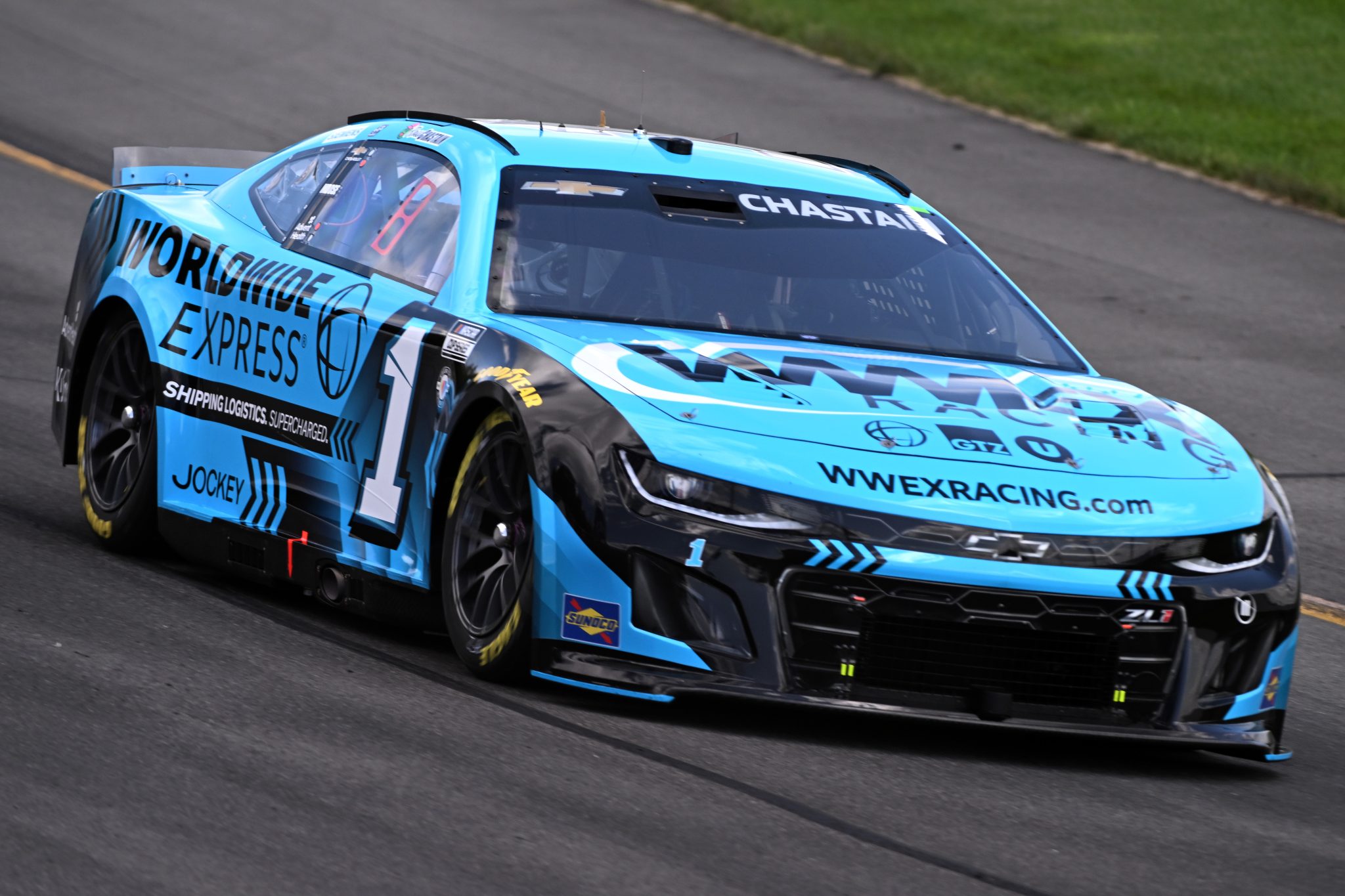 LONG POND, PENNSYLVANIA - JULY 22: Ross Chastain, driver of the #1 Worldwide Express Chevrolet, drives during practice for the NASCAR Cup Series HighPoint.com 400 at Pocono Raceway on July 22, 2023 in Long Pond, Pennsylvania. (Photo by Logan Riely/Getty Images) | Getty Images