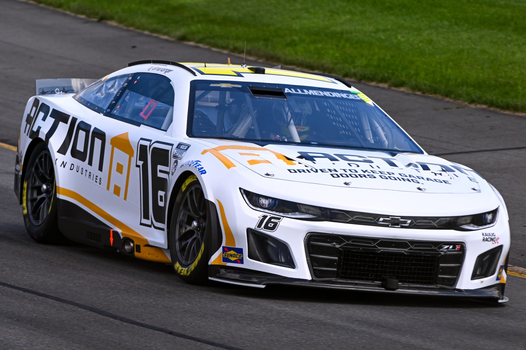 LONG POND, PENNSYLVANIA - JULY 22: AJ Allmendinger, driver of the #16 Action Industries Chevrolet, drives during practice for the NASCAR Cup Series HighPoint.com 400 at Pocono Raceway on July 22, 2023 in Long Pond, Pennsylvania. (Photo by Logan Riely/Getty Images) | Getty Images