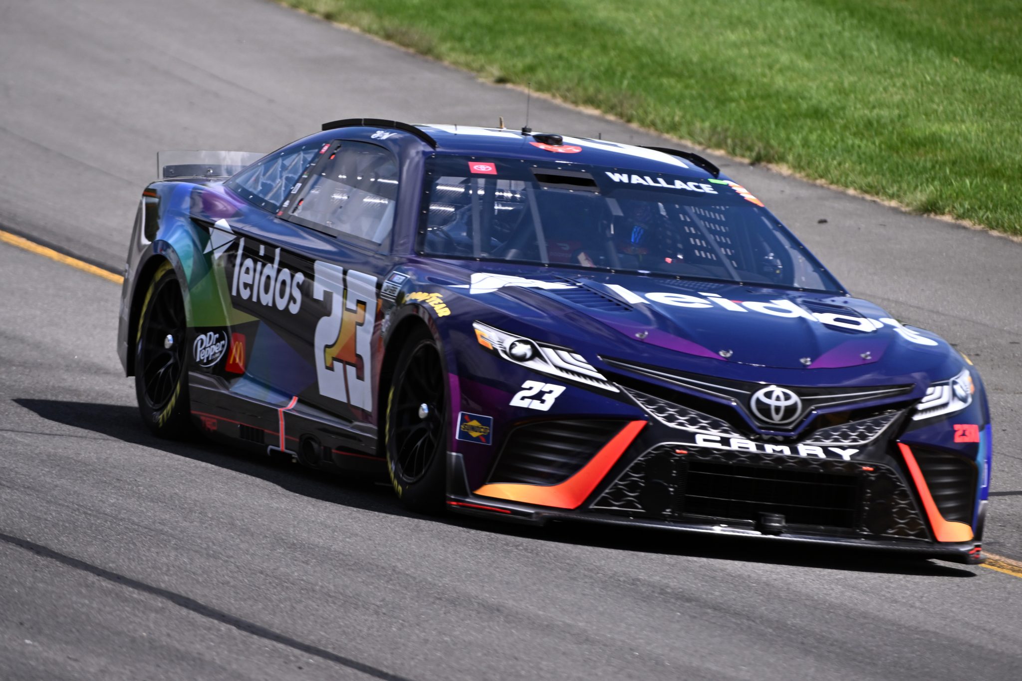 LONG POND, PENNSYLVANIA - JULY 22: Bubba Wallace, driver of the #23 Leidos Toyota, drives during practice for the NASCAR Cup Series HighPoint.com 400 at Pocono Raceway on July 22, 2023 in Long Pond, Pennsylvania. (Photo by Logan Riely/Getty Images) | Getty Images