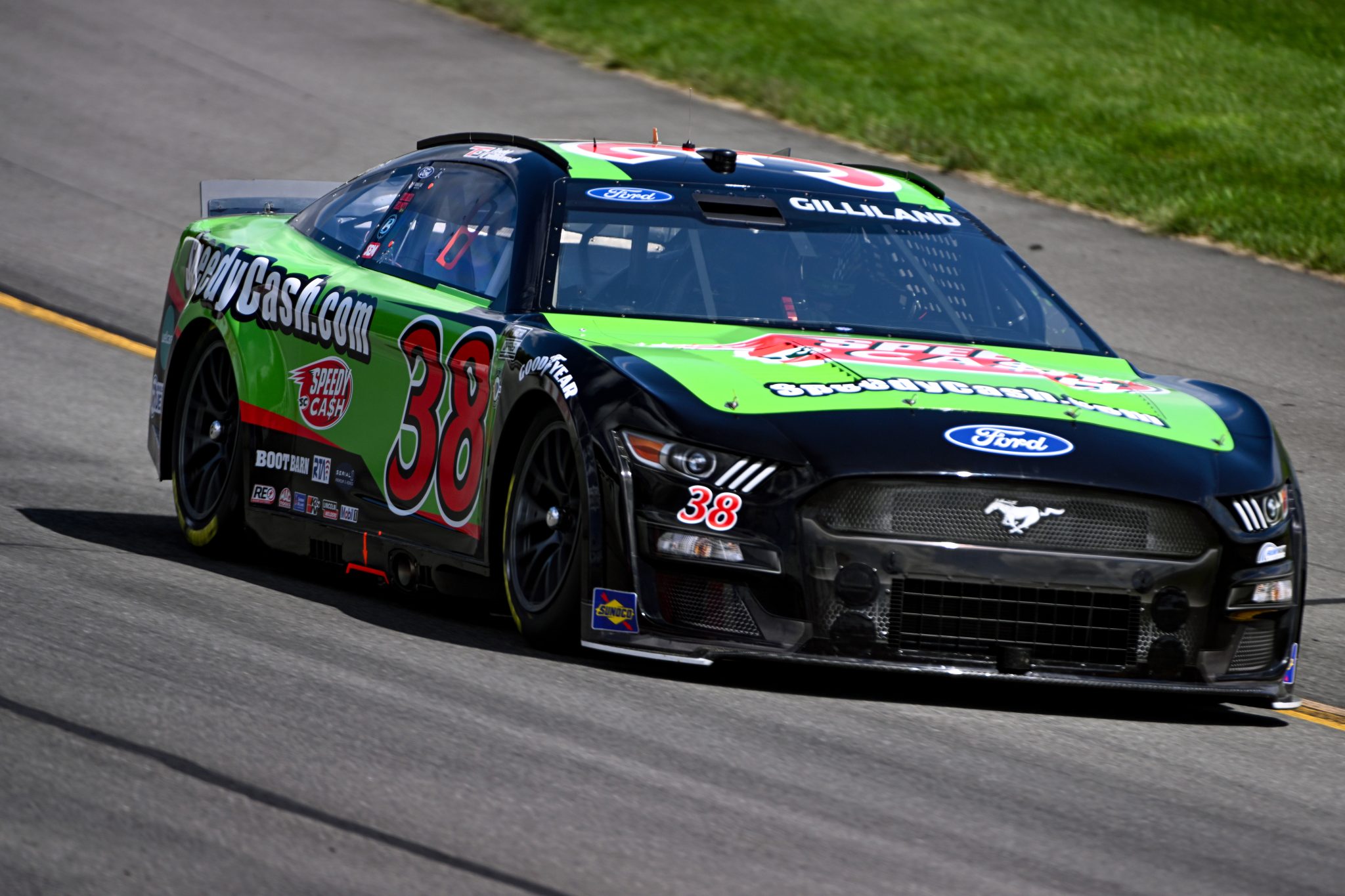 LONG POND, PENNSYLVANIA - JULY 22: Todd Gilliland, driver of the #38 Speedy Cash Ford, drives during practice for the NASCAR Cup Series HighPoint.com 400 at Pocono Raceway on July 22, 2023 in Long Pond, Pennsylvania. (Photo by Logan Riely/Getty Images) | Getty Images