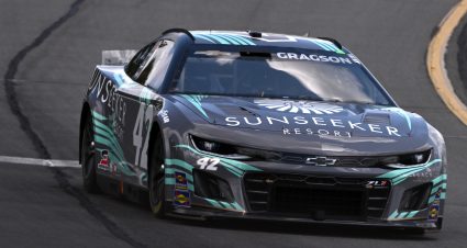 LONG POND, PENNSYLVANIA - JULY 22: Noah Gragson, driver of the #42 Sunseeker Resort Chevrolet, drives during practice for the NASCAR Cup Series HighPoint.com 400 at Pocono Raceway on July 22, 2023 in Long Pond, Pennsylvania. (Photo by Logan Riely/Getty Images) | Getty Images