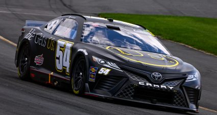 LONG POND, PENNSYLVANIA - JULY 22: Ty Gibbs, driver of the #54 He Gets us Toyota, drives during practice for the NASCAR Cup Series HighPoint.com 400 at Pocono Raceway on July 22, 2023 in Long Pond, Pennsylvania. (Photo by Logan Riely/Getty Images) | Getty Images