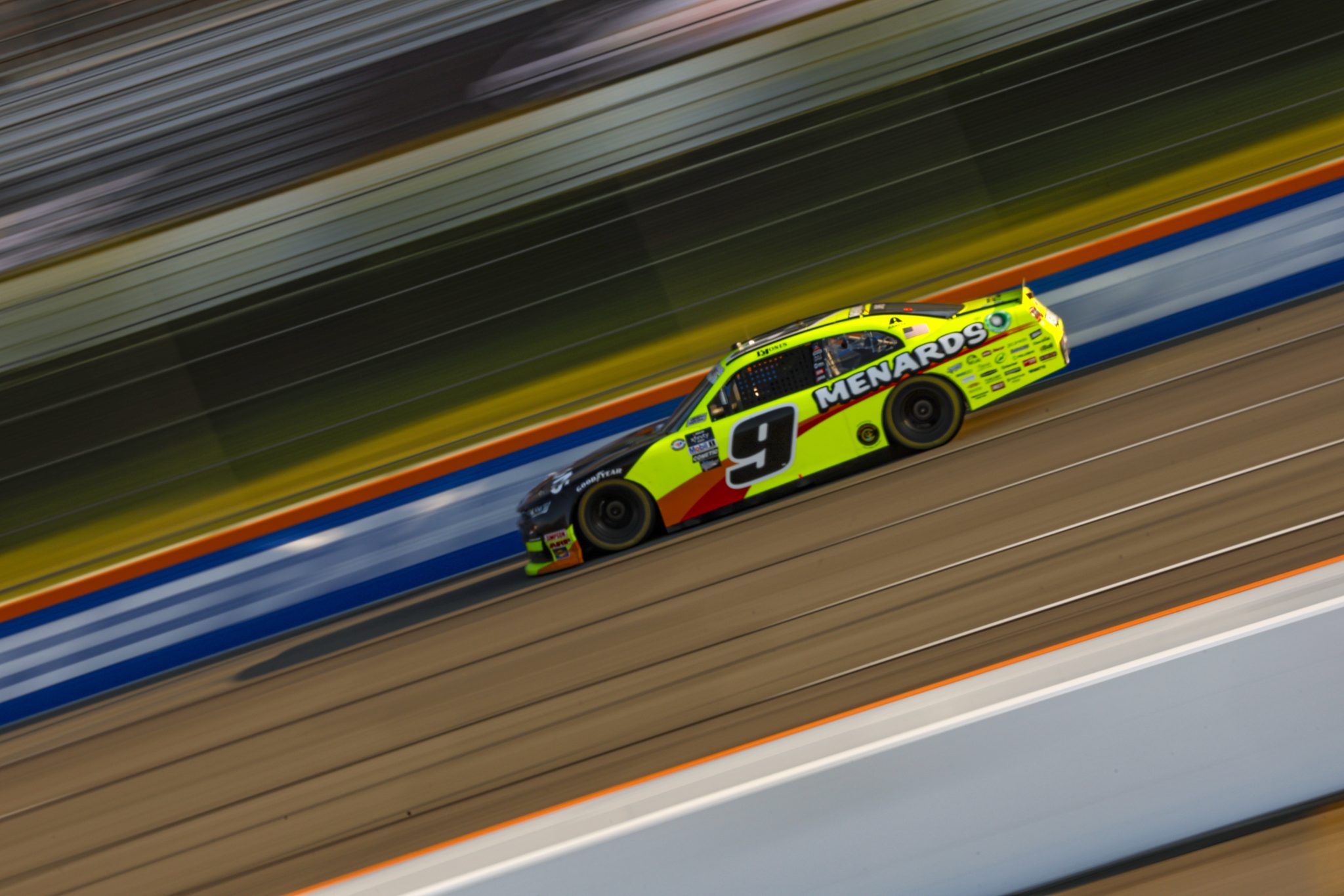 LONG POND, PENNSYLVANIA - JULY 22: Brandon Jones, driver of the #9 Menards/Pelonis Chevrolet, drives during the NASCAR Xfinity Series Pocono 225 at Pocono Raceway on July 22, 2023 in Long Pond, Pennsylvania. (Photo by Sean Gardner/Getty Images) | Getty Images
