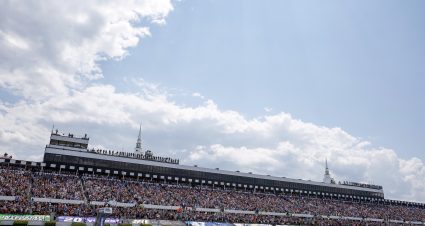 LONG POND, PENNSYLVANIA - JULY 23: William Byron, driver of the #24 RaptorTough.com Chevrolet, and Martin Truex Jr., driver of the #19 Interstate Batteries Toyota, lead the field to start the NASCAR Cup Series HighPoint.com 400 at Pocono Raceway on July 23, 2023 in Long Pond, Pennsylvania. (Photo by Sean Gardner/Getty Images) | Getty Images