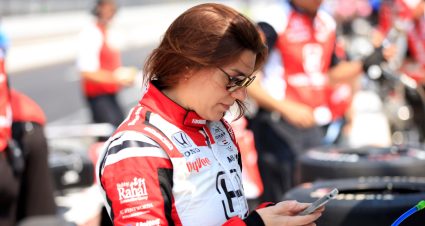 INDIANAPOLIS, INDIANA - MAY 19: Katherine Legge, driver of #44 Rahal Letterman Lanigan Racing, prepares for practice for the 107th Indianapolis 500 at Indianapolis Motor Speedway on May 19, 2023 in Indianapolis, Indiana. (Photo by Justin Casterline/Getty Images)