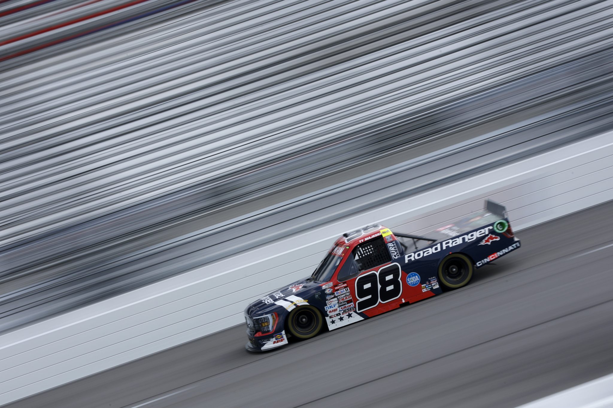 RICHMOND, VIRGINIA - JULY 28: Ty Majeski, driver of the #98 Road Ranger Ford, drives during practice for the NASCAR Craftsman Truck Series Worldwide Express 250 at Richmond Raceway on July 28, 2023 in Richmond, Virginia. (Photo by Sean Gardner/Getty Images) | Getty Images