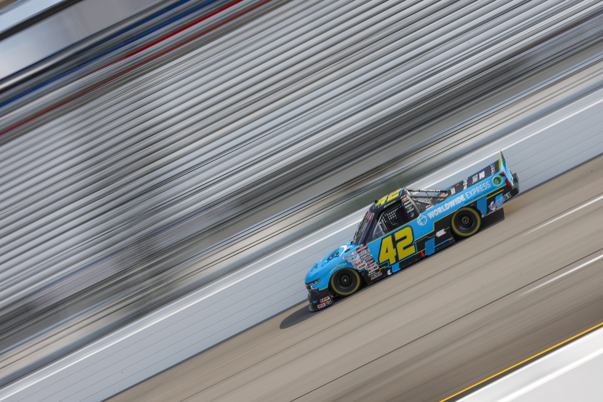 RICHMOND, VIRGINIA - JULY 28: Carson Hocevar, driver of the #42 Worldwide Express Chevrolet, drives during practice for the NASCAR Craftsman Truck Series Worldwide Express 250 at Richmond Raceway on July 28, 2023 in Richmond, Virginia. (Photo by Sean Gardner/Getty Images) | Getty Images