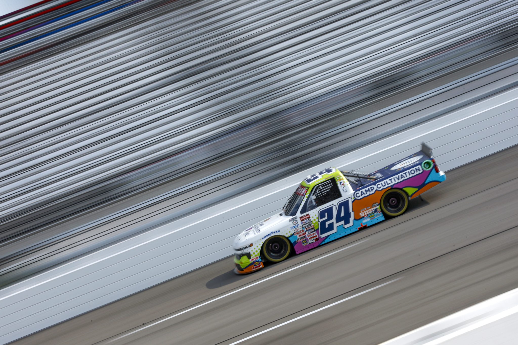 RICHMOND, VIRGINIA - JULY 28: Rajah Caruth, driver of the #24 Camp Cultivation Chevrolet, drives during practice for the NASCAR Craftsman Truck Series Worldwide Express 250 at Richmond Raceway on July 28, 2023 in Richmond, Virginia. (Photo by Sean Gardner/Getty Images) | Getty Images