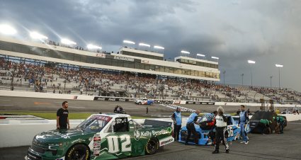 RICHMOND, VIRGINIA - JULY 29: A general view of trucks parked on the grid during a weather-delayed start of the NASCAR Craftsman Truck Series Worldwide Express 250 at Richmond Raceway on July 29, 2023 in Richmond, Virginia. (Photo by Sean Gardner/Getty Images) | Getty Images
