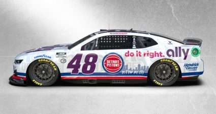 Alex Bowman’s 2023 #48 Ally / Detroit Pistons Chevrolet paint scheme.