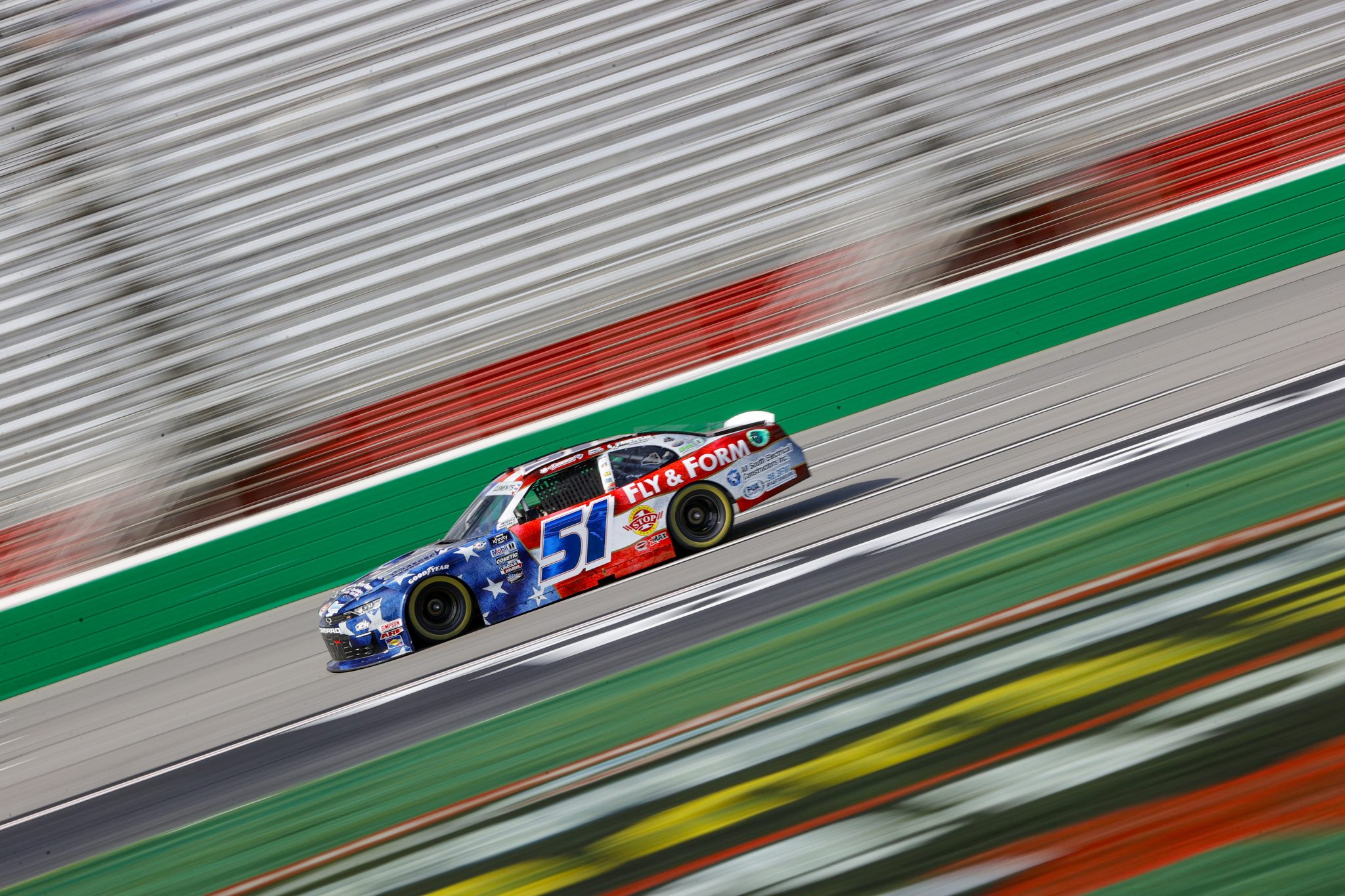 HAMPTON, GEORGIA - JULY 08: Jeremy Clements, driver of the #51 Fly and Form Structures Chevrolet, drives during qualifying for the NASCAR Xfinity Series Alsco Uniforms 250 at Atlanta Motor Speedway on July 08, 2023 in Hampton, Georgia. (Photo by Alex Slitz/Getty Images) | Getty Images