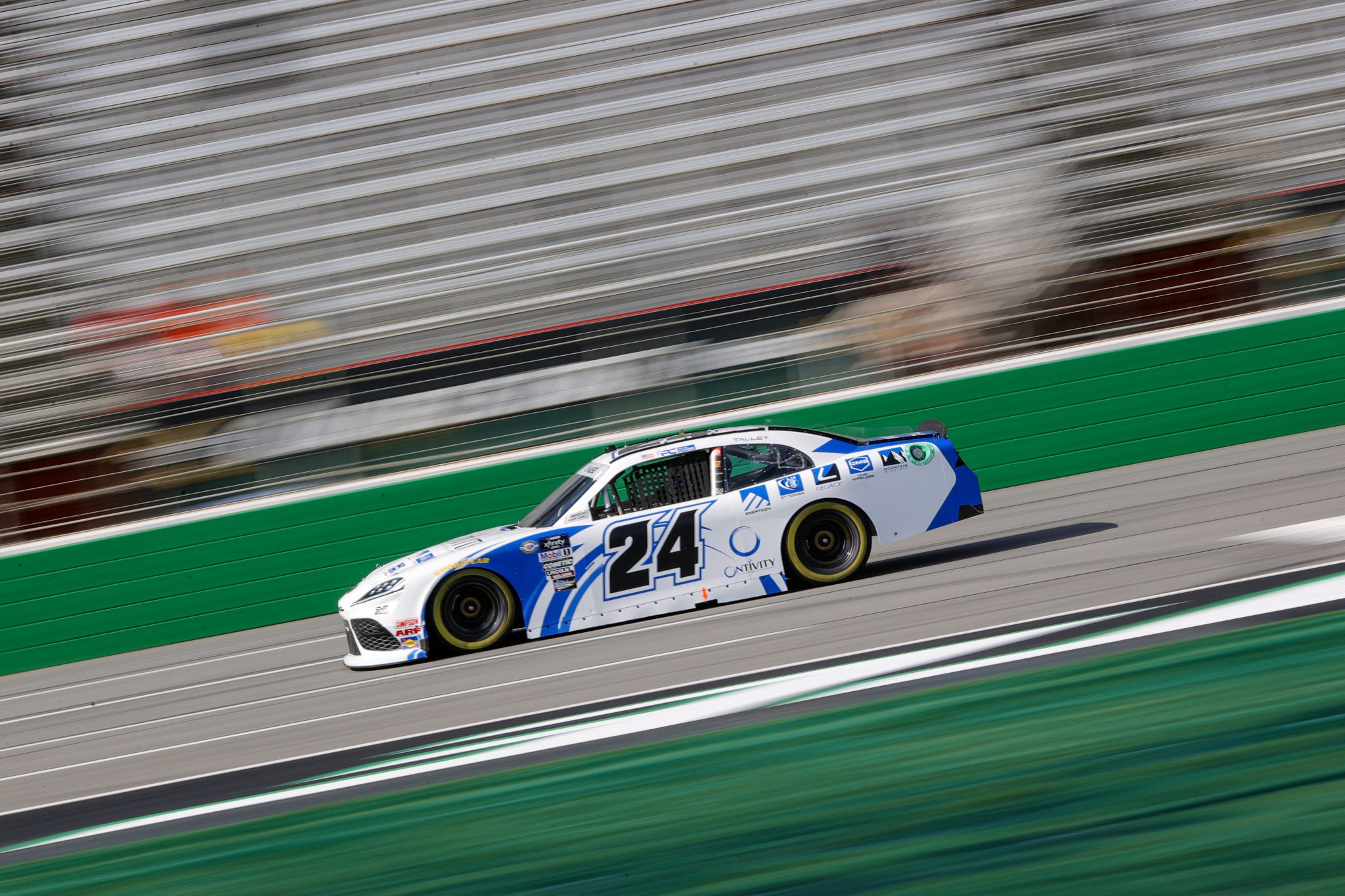 HAMPTON, GEORGIA - JULY 08: Parker Chase, driver of the #24 Ontivity Toyota, drives during qualifying for the NASCAR Xfinity Series Alsco Uniforms 250 at Atlanta Motor Speedway on July 08, 2023 in Hampton, Georgia. (Photo by Alex Slitz/Getty Images) | Getty Images