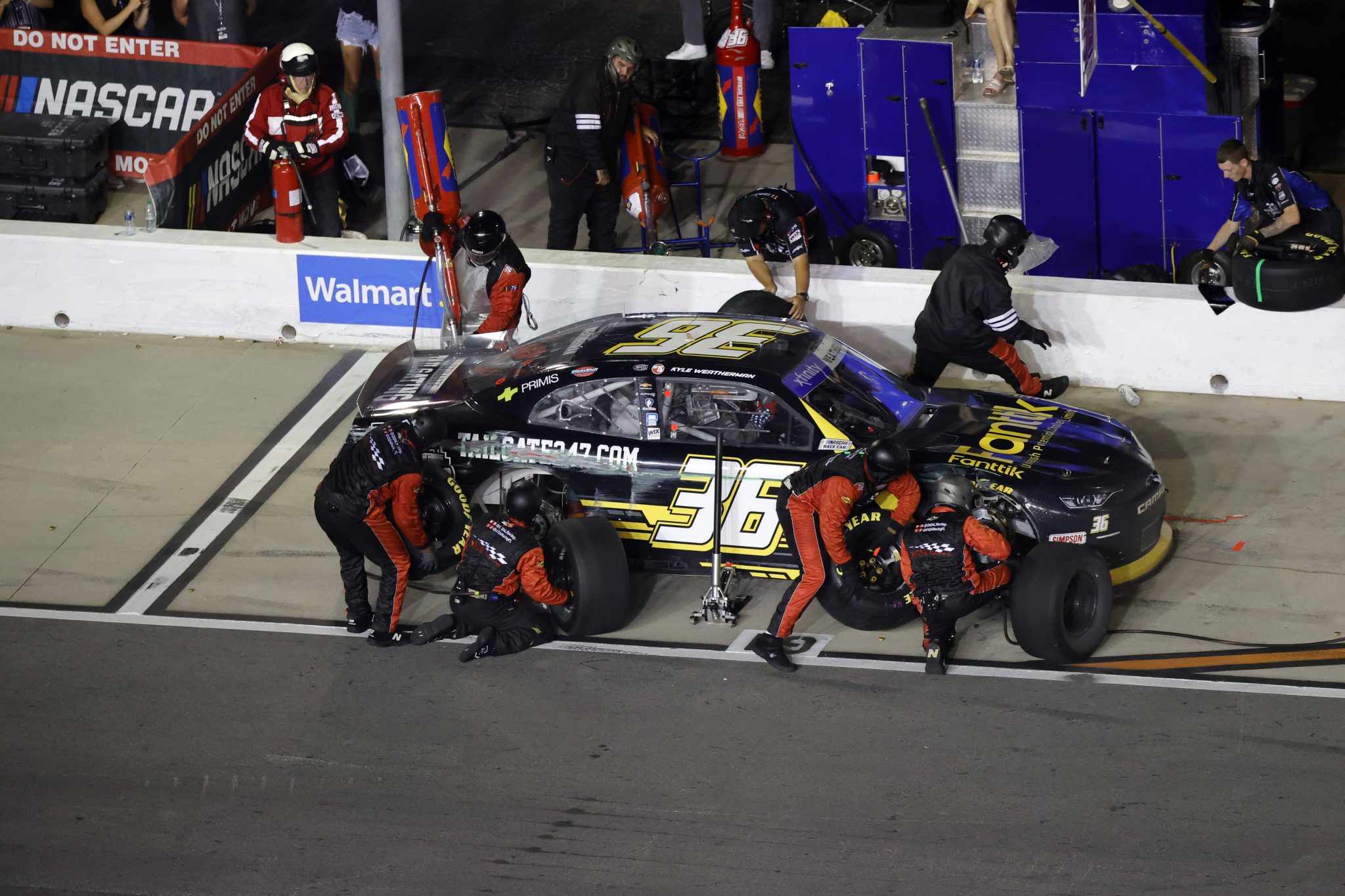 HAMPTON, GEORGIA - JULY 08: Kyle Weatherman, driver of the #36 Fanttik Chevrolet, pits during the NASCAR Xfinity Series Alsco Uniforms 250 at Atlanta Motor Speedway on July 08, 2023 in Hampton, Georgia. (Photo by Alex Slitz/Getty Images) | Getty Images