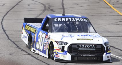 INDIANAPOLIS, INDIANA - AUGUST 11: Chris Hacker, driver of the #30 UBPN/Morgan & Morgan Toyota, drives during practice for the NASCAR Craftsman Truck Series TSport 200 at Indianapolis Raceway Park on August 11, 2023 in Indianapolis, Indiana. (Photo by Justin Casterline/Getty Images) | Getty Images