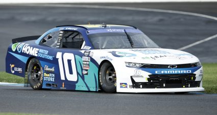 INDIANAPOLIS, INDIANA - AUGUST 12: AJ Allmendinger, driver of the #10 LeafHome Water Solutions Chevrolet, drives during practice for the NASCAR Xfinity Series Pennzoil 150 at the Brickyard at Indianapolis Motor Speedway on August 12, 2023 in Indianapolis, Indiana. (Photo by Justin Casterline/Getty Images) | Getty Images