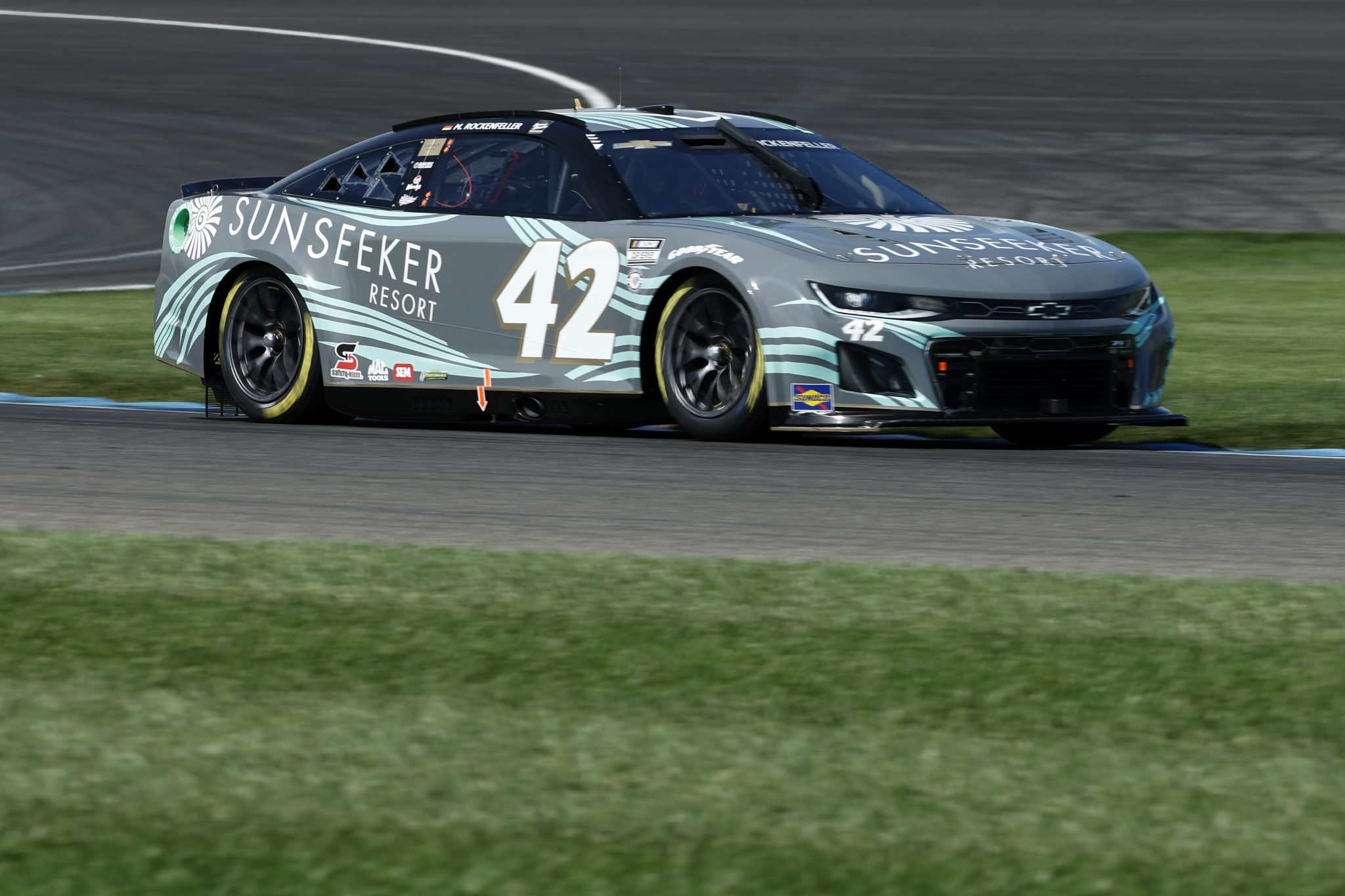 INDIANAPOLIS, INDIANA - AUGUST 12: Mike Rockenfeller, driver of the #42 Sunseeker Resort Chevrolet, drives during practice for the NASCAR Cup Series Verizon 200 at the Brickyard at Indianapolis Motor Speedway on August 12, 2023 in Indianapolis, Indiana. (Photo by Justin Casterline/Getty Images) | Getty Images