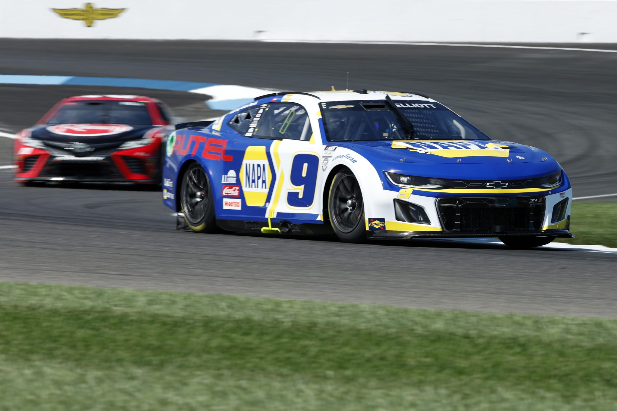 INDIANAPOLIS, INDIANA - AUGUST 12: Chase Elliott, driver of the #9 NAPA Auto Parts Chevrolet, drives during practice for the NASCAR Cup Series Verizon 200 at the Brickyard at Indianapolis Motor Speedway on August 12, 2023 in Indianapolis, Indiana. (Photo by Justin Casterline/Getty Images) | Getty Images