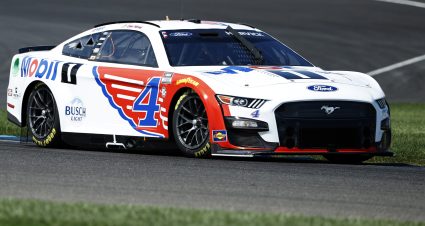 INDIANAPOLIS, INDIANA - AUGUST 12: Kevin Harvick, driver of the #4 Mobil 1 Ford, drives during practice for the NASCAR Cup Series Verizon 200 at the Brickyard at Indianapolis Motor Speedway on August 12, 2023 in Indianapolis, Indiana. (Photo by Justin Casterline/Getty Images) | Getty Images