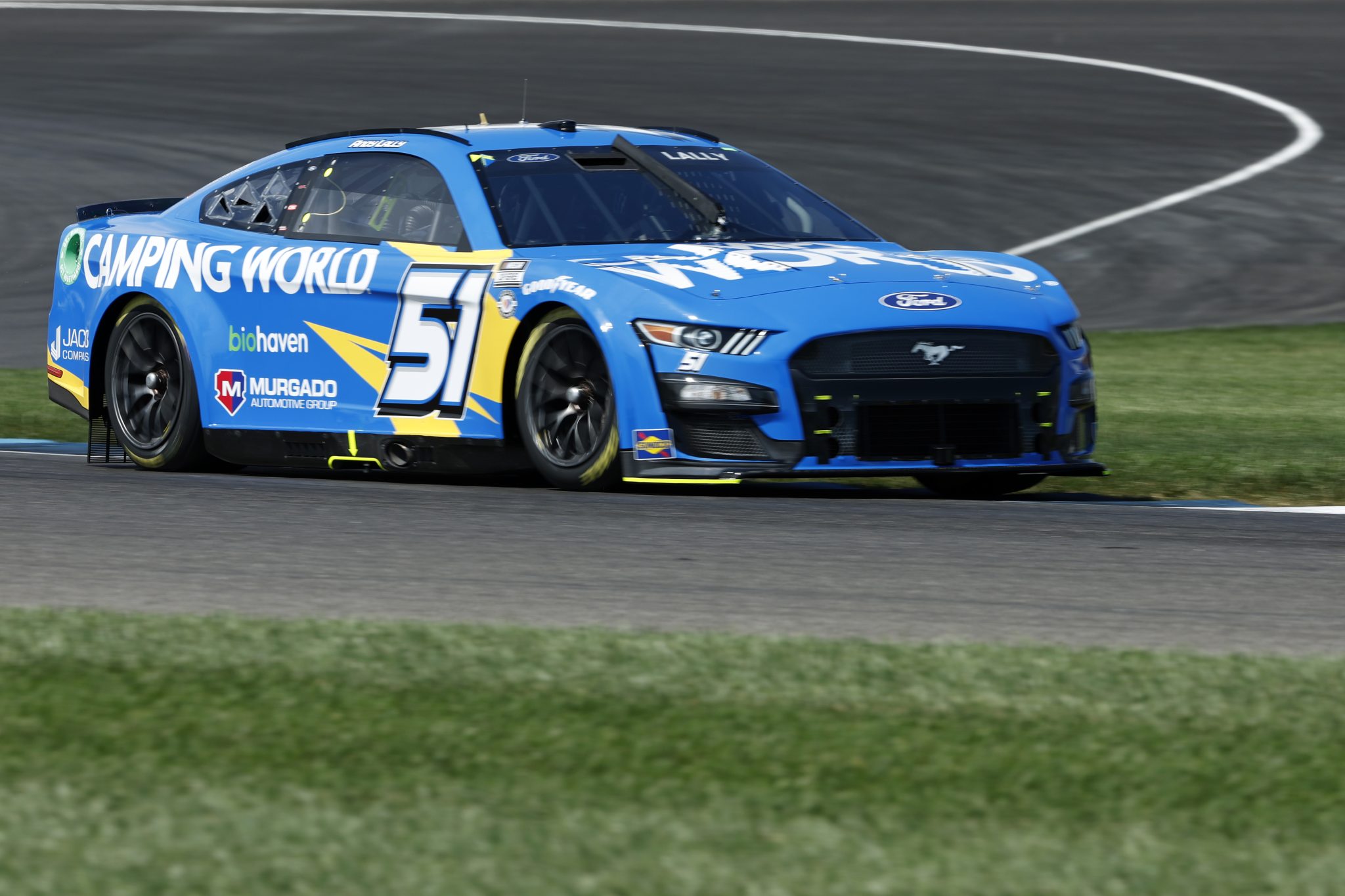 INDIANAPOLIS, INDIANA - AUGUST 12: Andy Lally, driver of the #51 Camping World Ford, drives during practice for the NASCAR Cup Series Verizon 200 at the Brickyard at Indianapolis Motor Speedway on August 12, 2023 in Indianapolis, Indiana. (Photo by Justin Casterline/Getty Images) | Getty Images