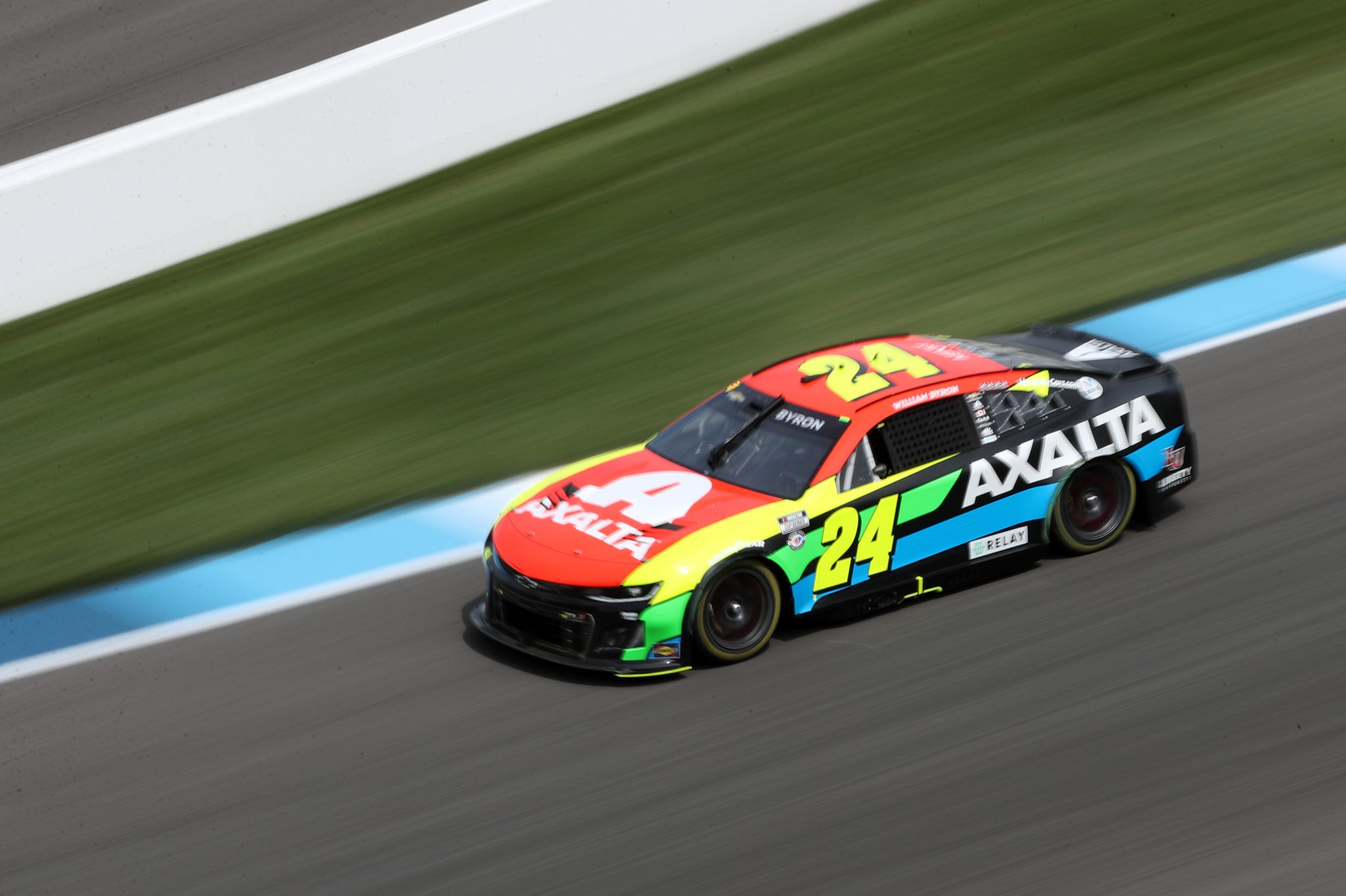 INDIANAPOLIS, INDIANA - AUGUST 13: William Byron, driver of the #24 RaptorTough.com Chevrolet, drives during the NASCAR Cup Series Verizon 200 at the Brickyard at Indianapolis Motor Speedway on August 13, 2023 in Indianapolis, Indiana. (Photo by Meg Oliphant/Getty Images) | Getty Images