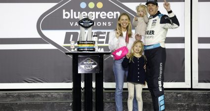 DAYTONA BEACH, FLORIDA - FEBRUARY 17: Brad Keselowski, driver of the #6 Kohler Generators Ford, celebrates with his wife Paige and daughters Autumn and Scarlett in the Ruoff Mortgage victory lane after winning the NASCAR Cup Series Bluegreen Vacations Duel #1 at Daytona at Daytona International Speedway on February 17, 2022 in Daytona Beach, Florida. (Photo by Chris Graythen/Getty Images) | Getty Images
