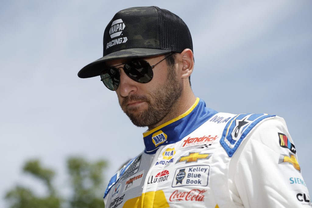 INDIANAPOLIS, INDIANA - AUGUST 13: Chase Elliott, driver of the #9 NAPA Auto Parts Chevrolet, walks backstage during pre-race ceremonies prior to the NASCAR Cup Series Verizon 200 at the Brickyard at Indianapolis Motor Speedway on August 13, 2023 in Indianapolis, Indiana. (Photo by Meg Oliphant/Getty Images) | Getty Images