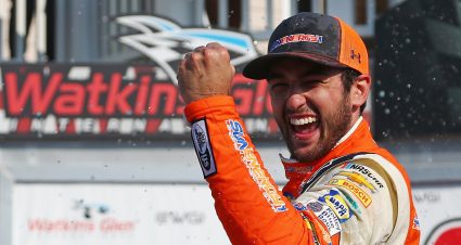 WATKINS GLEN, NY - AUGUST 05:  Chase Elliott, driver of the #9 SunEnergy1 Chevrolet, celebrates in Victory Lane after winning the Monster Energy NASCAR Cup Series GoBowling at The Glen at Watkins Glen International on August 5, 2018 in Watkins Glen, New York.  (Photo by Sarah Crabill/Getty Images) | Getty Images