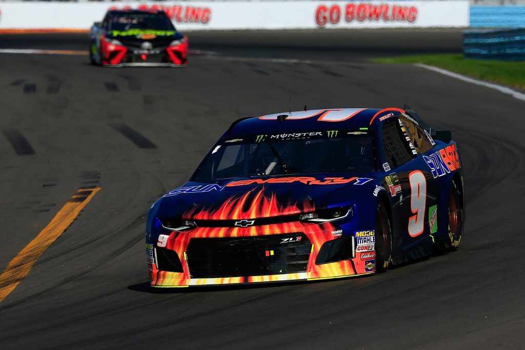 WATKINS GLEN, NY - AUGUST 05: Chase Elliott, driver of the #9 SunEnergy1 Chevrolet, leads Martin Truex Jr., driver of the #78 5-hour ENERGY/Bass Pro Shops Toyota, during the Monster Energy NASCAR Cup Series GoBowling at The Glen at Watkins Glen International on August 5, 2018 in Watkins Glen, New York. (Photo by Chris Trotman/Getty Images) | Getty Images