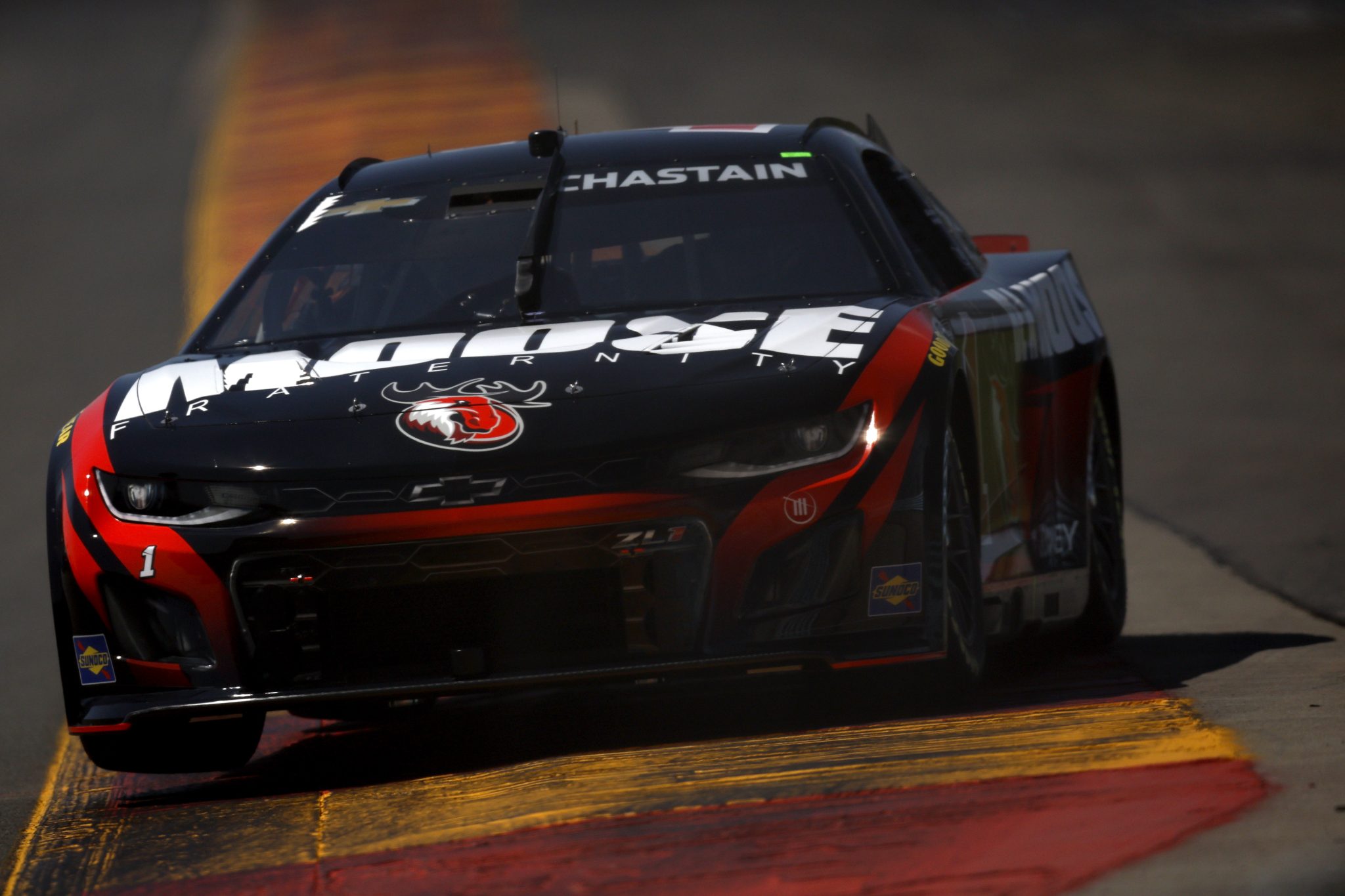WATKINS GLEN, NEW YORK - AUGUST 19: Ross Chastain, driver of the #1 Moose Fraternity Chevrolet, drives during qualifying for the NASCAR Cup Series Go Bowling at The Glen at Watkins Glen International on August 19, 2023 in Watkins Glen, New York. (Photo by Sean Gardner/Getty Images) | Getty Images