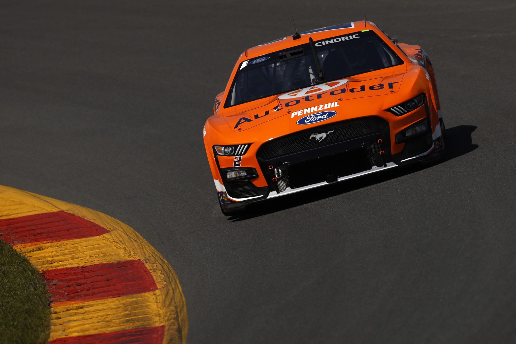 WATKINS GLEN, NEW YORK - AUGUST 19: Austin Cindric, driver of the #2 Autotrader Ford, drives during practice for the NASCAR Cup Series Go Bowling at The Glen at Watkins Glen International on August 19, 2023 in Watkins Glen, New York. (Photo by Sean Gardner/Getty Images) | Getty Images