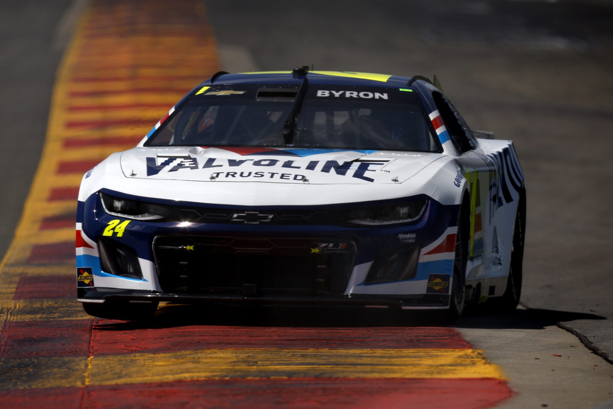WATKINS GLEN, NEW YORK - AUGUST 19: William Byron, driver of the #24 Valvoline Chevrolet, drives during practice for the NASCAR Cup Series Go Bowling at The Glen at Watkins Glen International on August 19, 2023 in Watkins Glen, New York. (Photo by Sean Gardner/Getty Images) | Getty Images