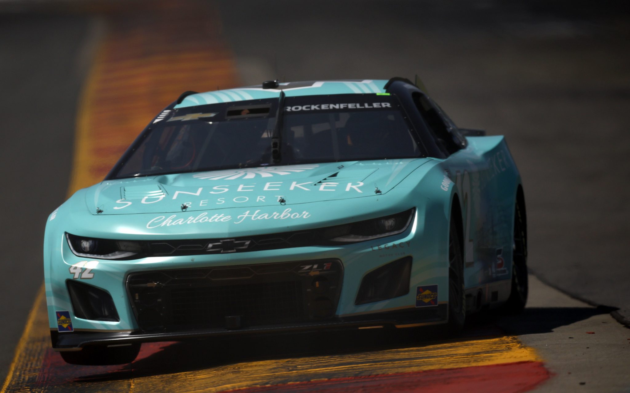 WATKINS GLEN, NEW YORK - AUGUST 19: Mike Rockenfeller, driver of the #42 Sunseeker Resort Chevrolet, drives during qualifying for the NASCAR Cup Series Go Bowling at The Glen at Watkins Glen International on August 19, 2023 in Watkins Glen, New York. (Photo by Sean Gardner/Getty Images) | Getty Images