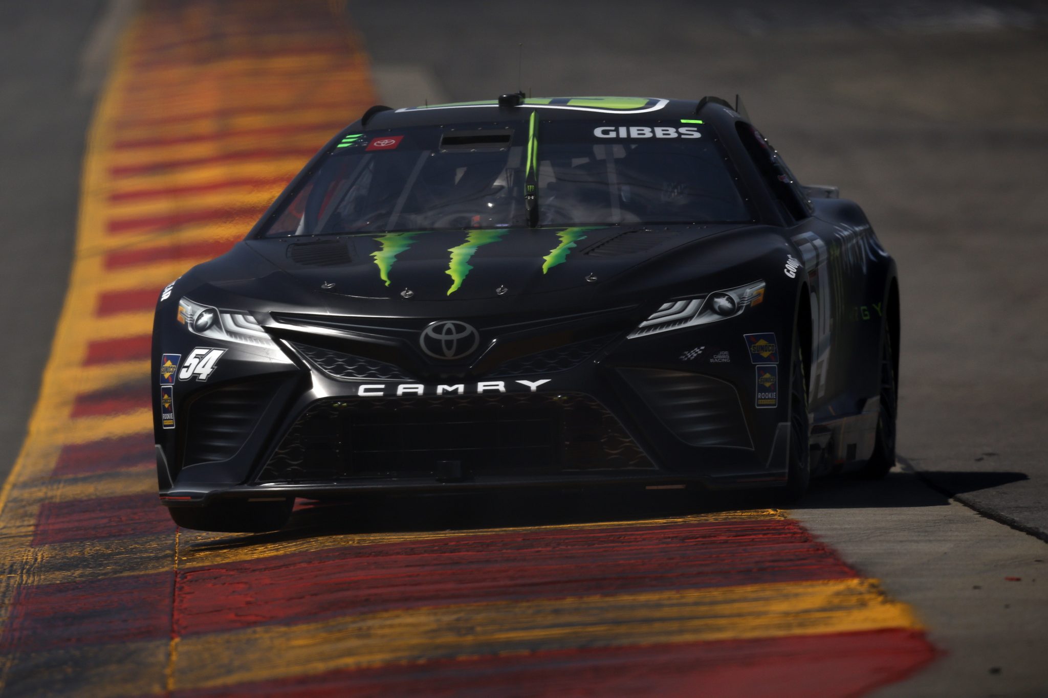 WATKINS GLEN, NEW YORK - AUGUST 19: Ty Gibbs, driver of the #54 Monster Energy Toyota, drives during practice for the NASCAR Cup Series Go Bowling at The Glen at Watkins Glen International on August 19, 2023 in Watkins Glen, New York. (Photo by Sean Gardner/Getty Images) | Getty Images