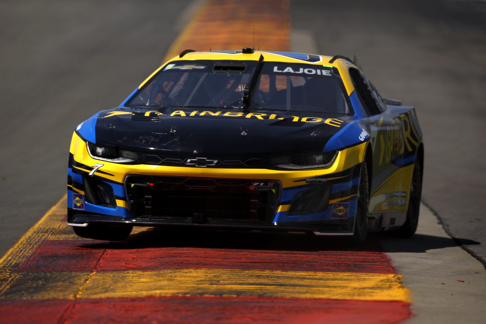 WATKINS GLEN, NEW YORK - AUGUST 19: Corey LaJoie, driver of the #7 Gainbridge Chevrolet, drives during practice for the NASCAR Cup Series Go Bowling at The Glen at Watkins Glen International on August 19, 2023 in Watkins Glen, New York. (Photo by Sean Gardner/Getty Images) | Getty Images