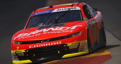 WATKINS GLEN, NEW YORK - AUGUST 19: Justin Allgaier, driver of the #7 BRANDT Chevrolet, drives during qualifying for the NASCAR Xfinity Series Shriners Children's 200 at The Glen at Watkins Glen International on August 19, 2023 in Watkins Glen, New York. (Photo by Sean Gardner/Getty Images) | Getty Images