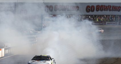WATKINS GLEN, NEW YORK - AUGUST 20: William Byron, driver of the #24 Valvoline Chevrolet, celebrates with a burnout after winning the NASCAR Cup Series Go Bowling at The Glen at Watkins Glen International on August 20, 2023 in Watkins Glen, New York. (Photo by Sean Gardner/Getty Images) | Getty Images