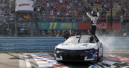 WATKINS GLEN, NEW YORK - AUGUST 20: William Byron, driver of the #24 Valvoline Chevrolet, celebrates after winning the NASCAR Cup Series Go Bowling at The Glen at Watkins Glen International on August 20, 2023 in Watkins Glen, New York. (Photo by Chris Graythen/Getty Images) | Getty Images