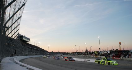WEST ALLIS, WI - JUNE 22:  Matt Crafton, driver of the #88 Menards / John Manville Chevrolet, leads trucks into turn one during the NASCAR Craftsman Truck Series Toyota Tundra Milwaukee 200 at the Milwaukee Mile on June 22, 2007 in West Allis, Wisconsin.  (Photo by Jonathan Daniel/Getty Images for NASCAR) | Getty Images