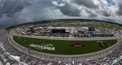 DAYTONA BEACH, FLORIDA - AUGUST 28: Dark clouds are seen during the NASCAR Cup Series Coke Zero Sugar 400 at Daytona International Speedway on August 28, 2022 in Daytona Beach, Florida. (Photo by James Gilbert/Getty Images) | Getty Images