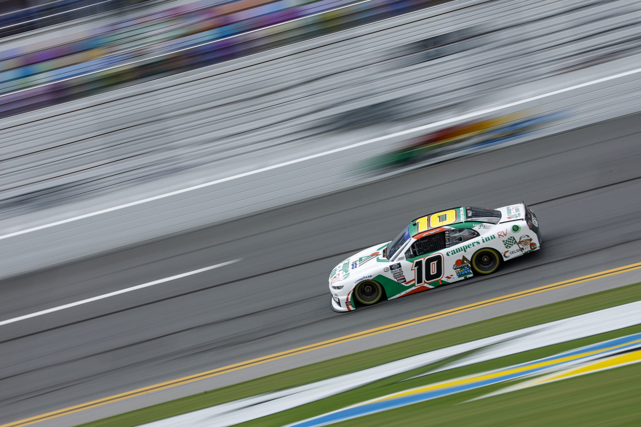 DAYTONA BEACH, FLORIDA - AUGUST 25: Justin Haley, driver of the #10 Campers Inn RV Chevrolet, drives during qualifying for the NASCAR Cup Series Coke Zero Sugar 400 at Daytona International Speedway on August 25, 2023 in Daytona Beach, Florida. (Photo by Sean Gardner/Getty Images) | Getty Images
