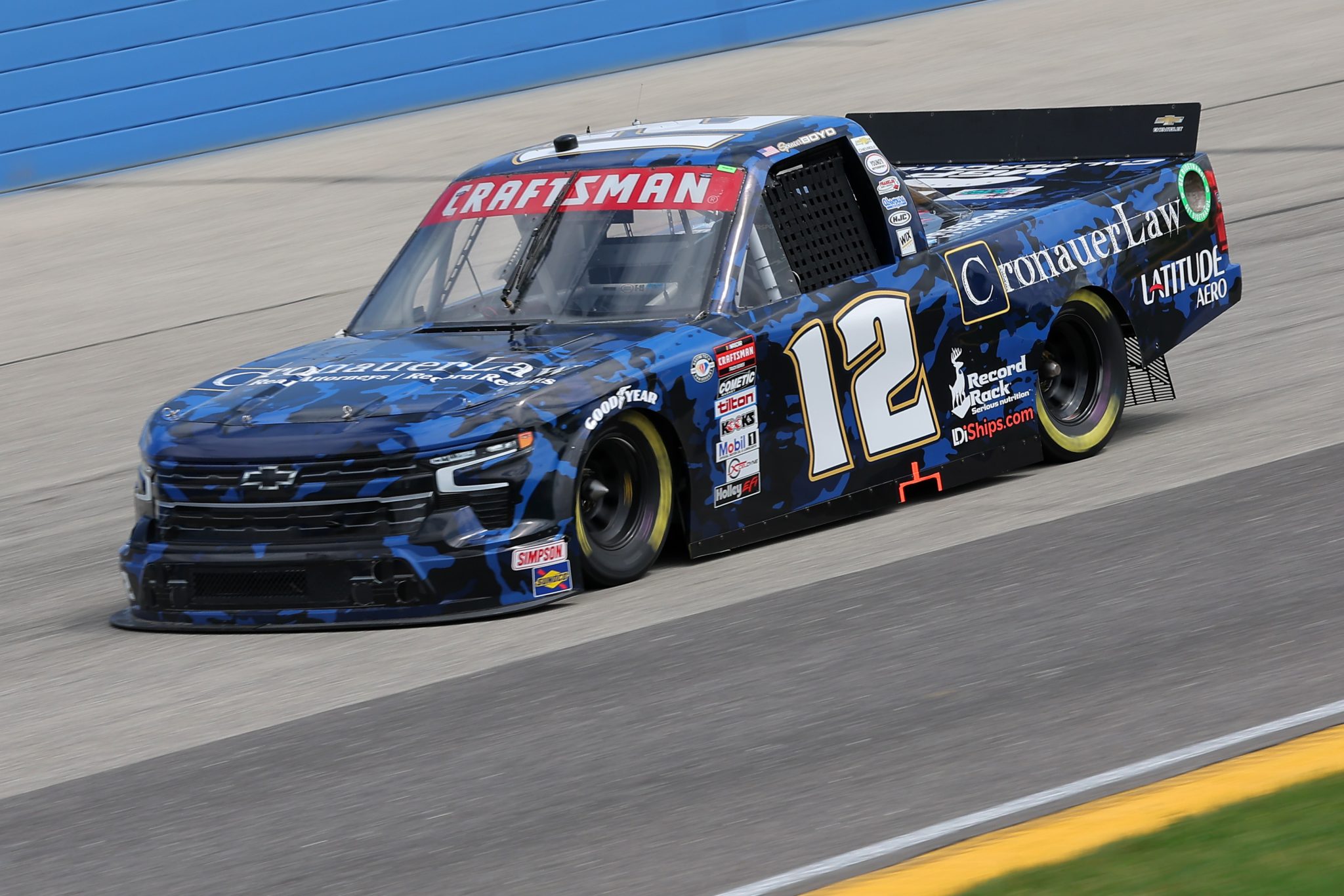 WEST ALLIS, WISCONSIN - AUGUST 26: Spencer Boyd, driver of the #12 Cronauer Law Chevrolet, drives during practice for the NASCAR Craftsman Truck Series Clean Harbors 175 at The Milwaukee Mile on August 26, 2023 in West Allis, Wisconsin. (Photo by Jonathan Bachman/Getty Images) | Getty Images