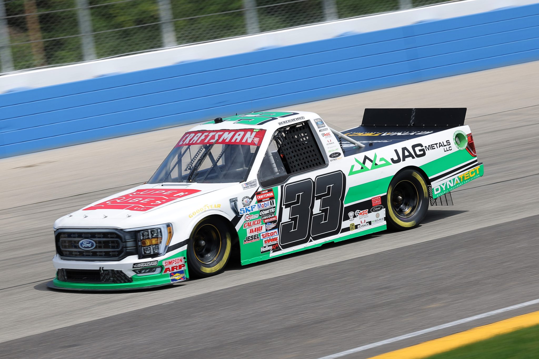 WEST ALLIS, WISCONSIN - AUGUST 26: Derek Lemke, driver of the #33 Super Cubes LLC Ford, drives during practice for the NASCAR Craftsman Truck Series Clean Harbors 175 at The Milwaukee Mile on August 26, 2023 in West Allis, Wisconsin. (Photo by Jonathan Bachman/Getty Images) | Getty Images