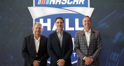 CHARLOTTE, NORTH CAROLINA - AUGUST 02: (L-R) Donnie Allison, Jimmie Johnson, and Chad Knaus pose for a photo after receiving the votes to be inducted during the NASCAR Hall of Fame Voting Day at NASCAR Hall of Fame on August 02, 2023 in Charlotte, North Carolina. (Photo by Jared C. Tilton/Getty Images) | Getty Images