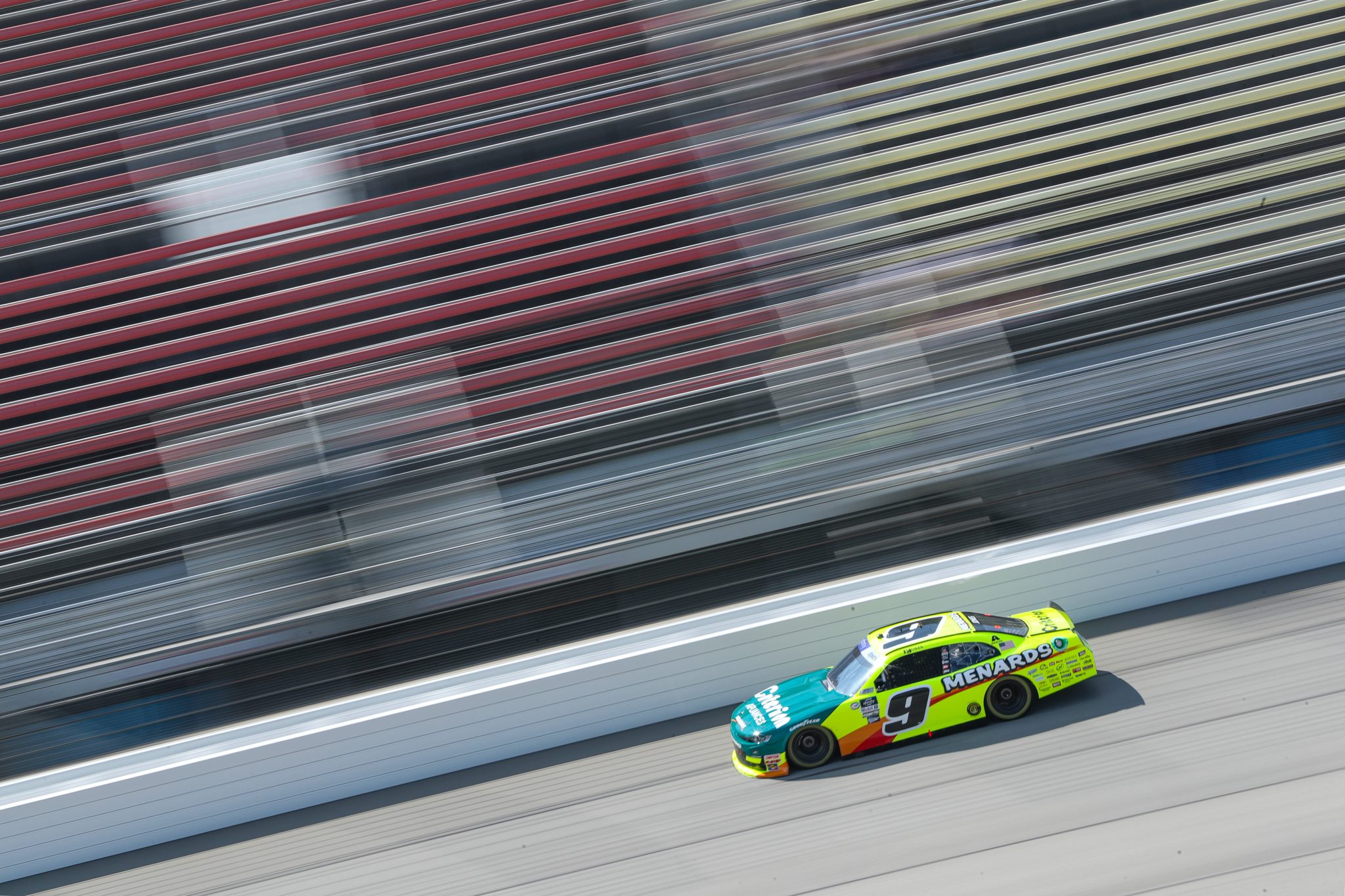 BROOKLYN, MICHIGAN - AUGUST 04: Brandon Jones, driver of the #9 Menards/Criterion Appliances Chevrolet, drives during qualifying for the NASCAR Xfinity Series Cabo Wabo 250 at Michigan International Speedway on August 04, 2023 in Brooklyn, Michigan. (Photo by Meg Oliphant/Getty Images) | Getty Images