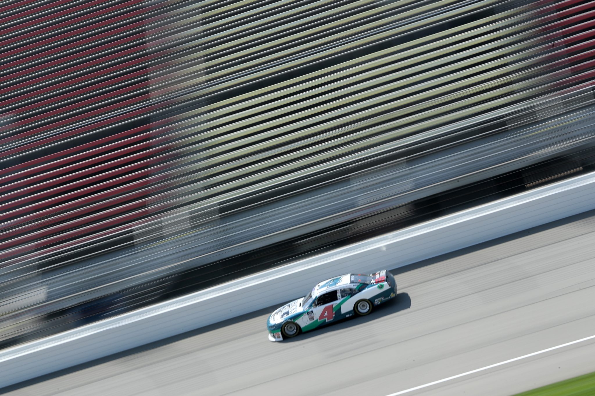 BROOKLYN, MICHIGAN - AUGUST 04: Garrett Smithley, driver of the #4 Buck's Oil Chevrolet, drives during practice for the NASCAR Xfinity Series Cabo Wabo 250 at Michigan International Speedway on August 04, 2023 in Brooklyn, Michigan. (Photo by Meg Oliphant/Getty Images) | Getty Images