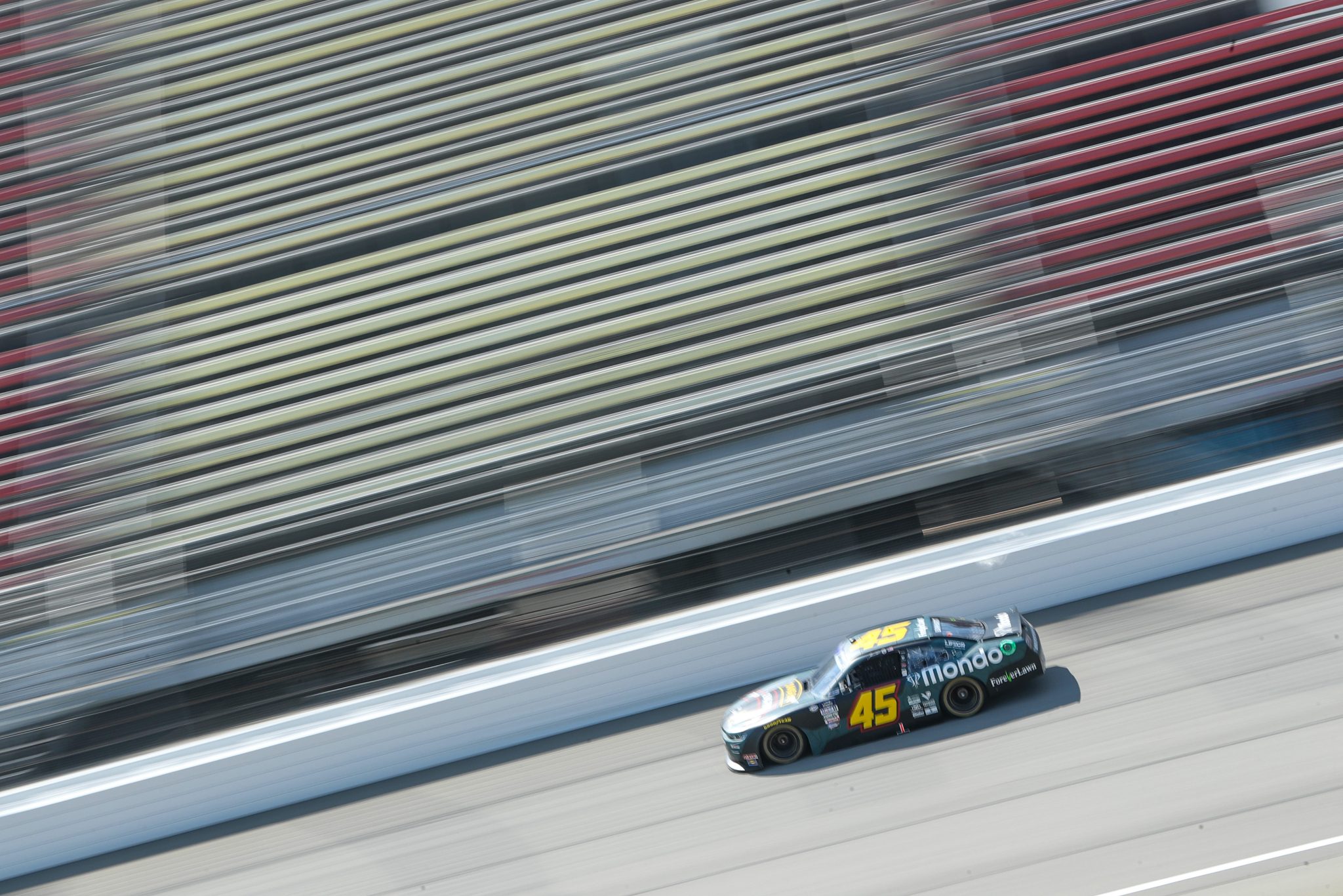 BROOKLYN, MICHIGAN - AUGUST 04: Jeffrey Earnhardt, driver of the #45 Mondo Sports Group Chevrolet, drives during qualifying for the NASCAR Xfinity Series Cabo Wabo 250 at Michigan International Speedway on August 04, 2023 in Brooklyn, Michigan. (Photo by Meg Oliphant/Getty Images) | Getty Images