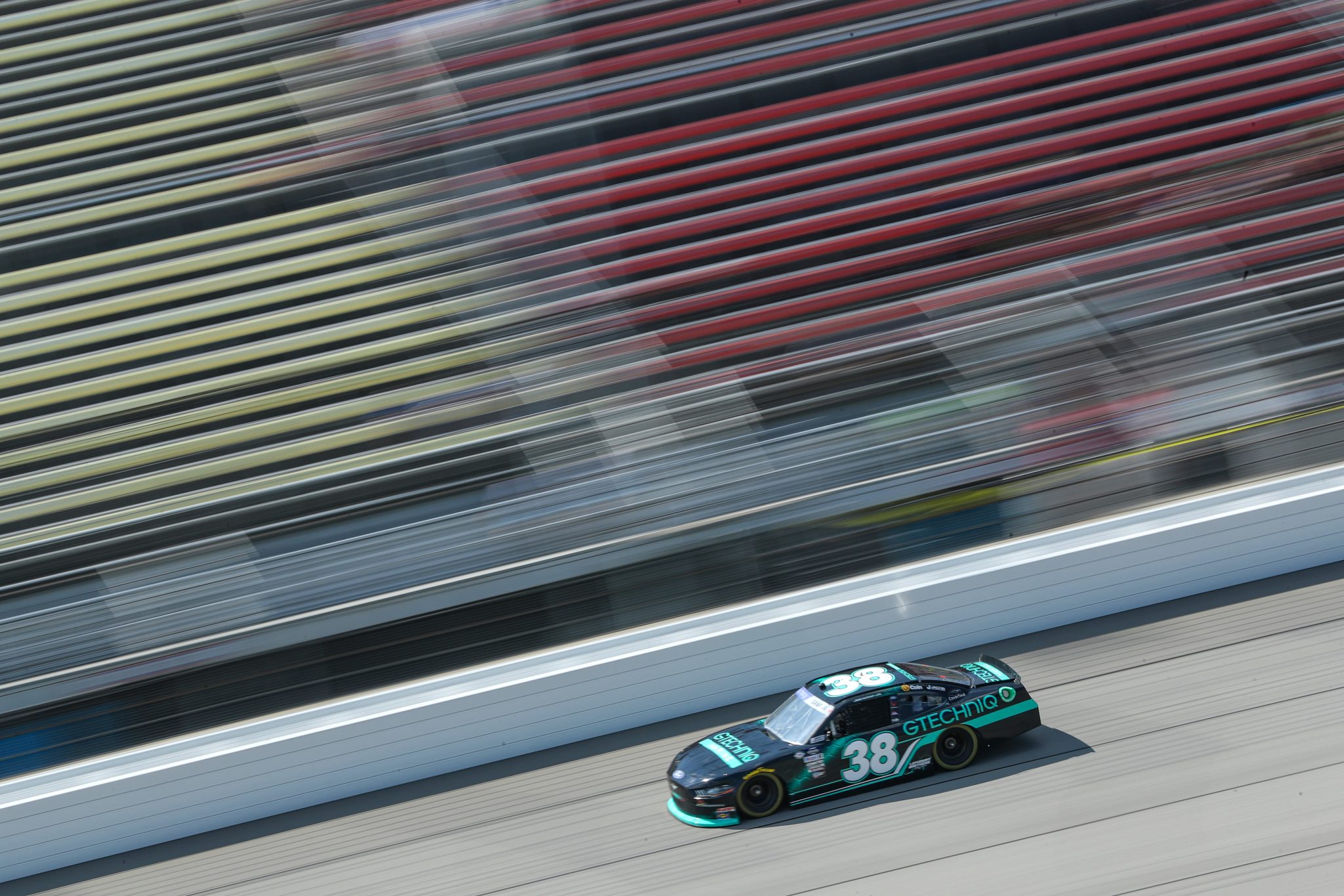 BROOKLYN, MICHIGAN - AUGUST 04: Joe Graf Jr., driver of the #38 Ford, drives during qualifying for the NASCAR Xfinity Series Cabo Wabo 250 at Michigan International Speedway on August 04, 2023 in Brooklyn, Michigan. (Photo by Meg Oliphant/Getty Images) | Getty Images