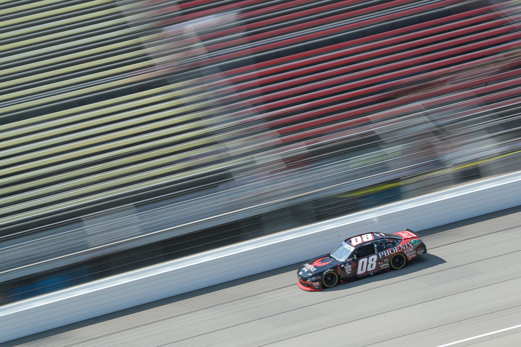 BROOKLYN, MICHIGAN - AUGUST 04: Mason Maggio, driver of the #08 Phoenix HVAC Ford, drives during qualifying for the NASCAR Xfinity Series Cabo Wabo 250 at Michigan International Speedway on August 04, 2023 in Brooklyn, Michigan. (Photo by Meg Oliphant/Getty Images) | Getty Images